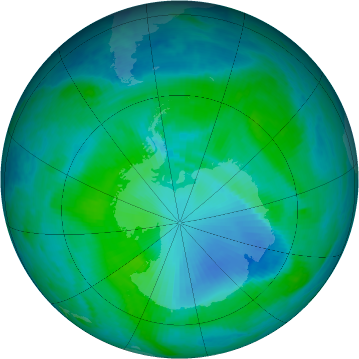 Antarctic ozone map for 03 January 2000